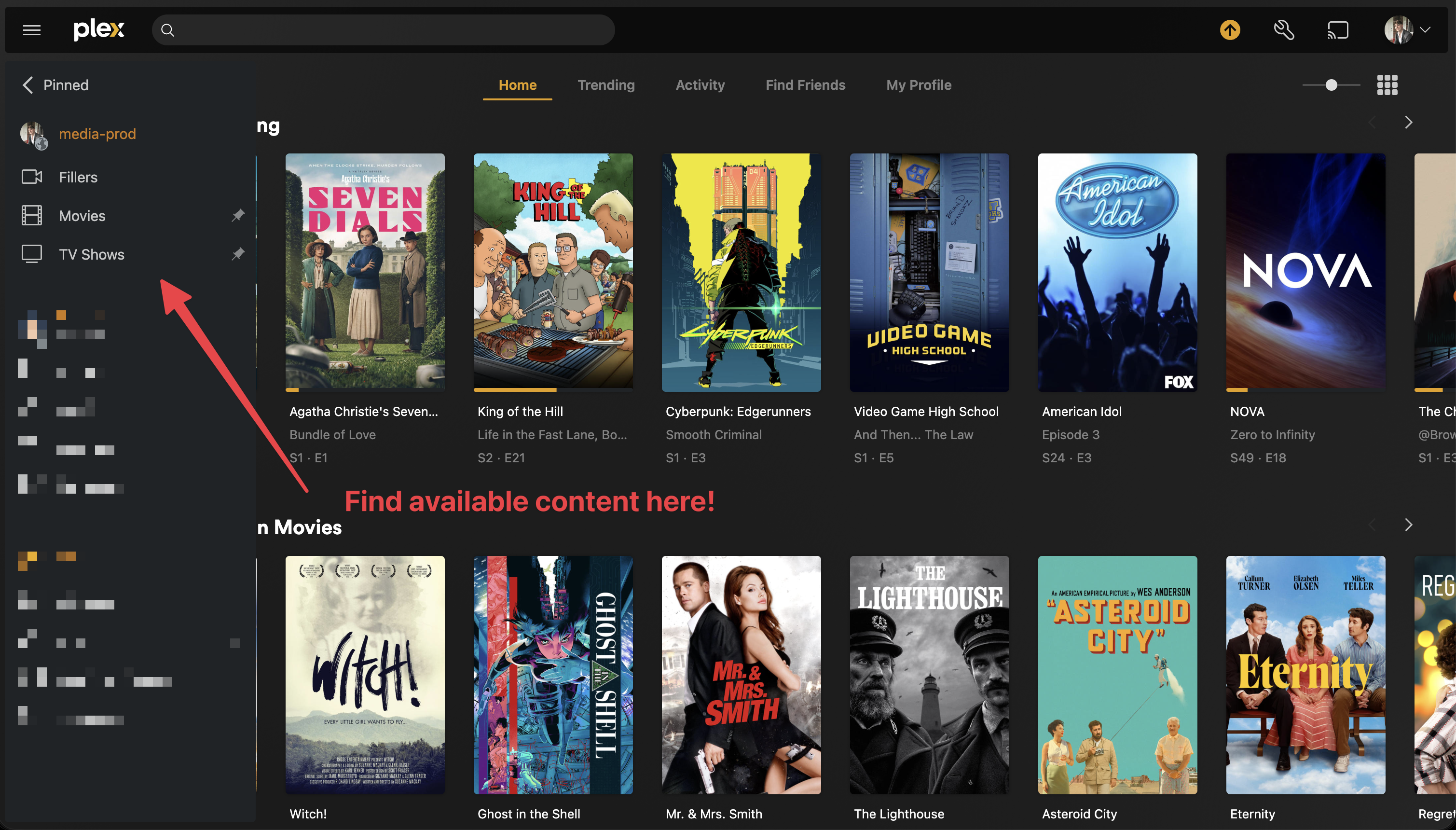 Plex sidebar with shared libraries